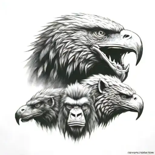 Eagle wolf gorilla elephant totem pole tattoo design idea
