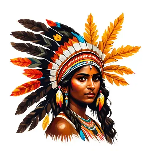 Brown skin Indian woman headdress tattoo design idea