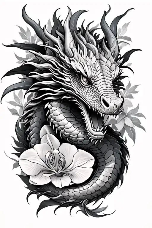  dragon and orchid leg tattoo featuring tattoo design idea