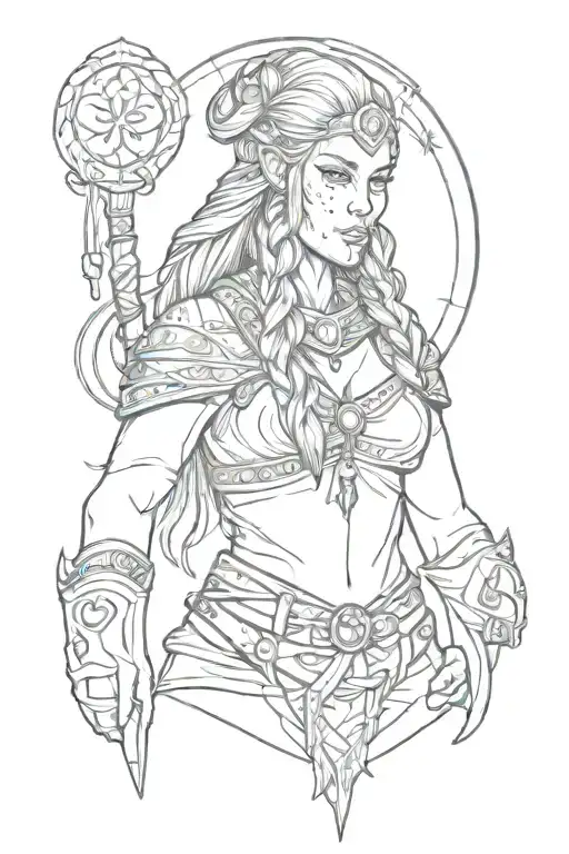 nordic viking witch with runes engraved tattoo design idea