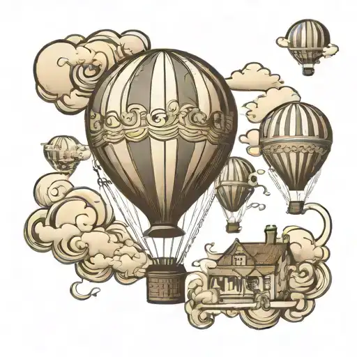 hot air balloon floating tattoo design idea