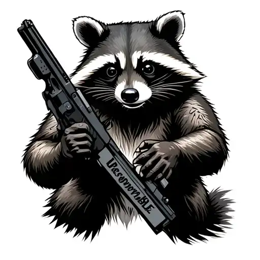 "Become ungovernable " raccoon holding guns tattoo design idea