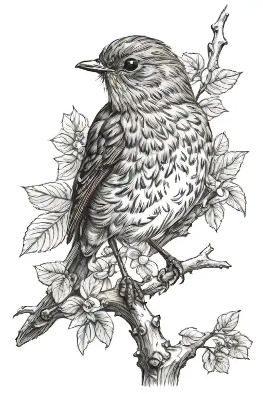 Robin bird on a branch tattoo design idea