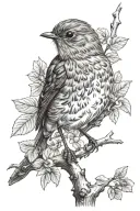 Robin bird on a branch tattoo design idea