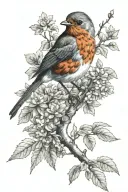 Robin bird on a branch tattoo design idea
