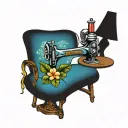 sewing machine hawaii  cocktail wave plumeria cushions chair tattoo design idea