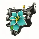 sewing machine hawaii  cocktail wave plumeria cushions chair tattoo design idea