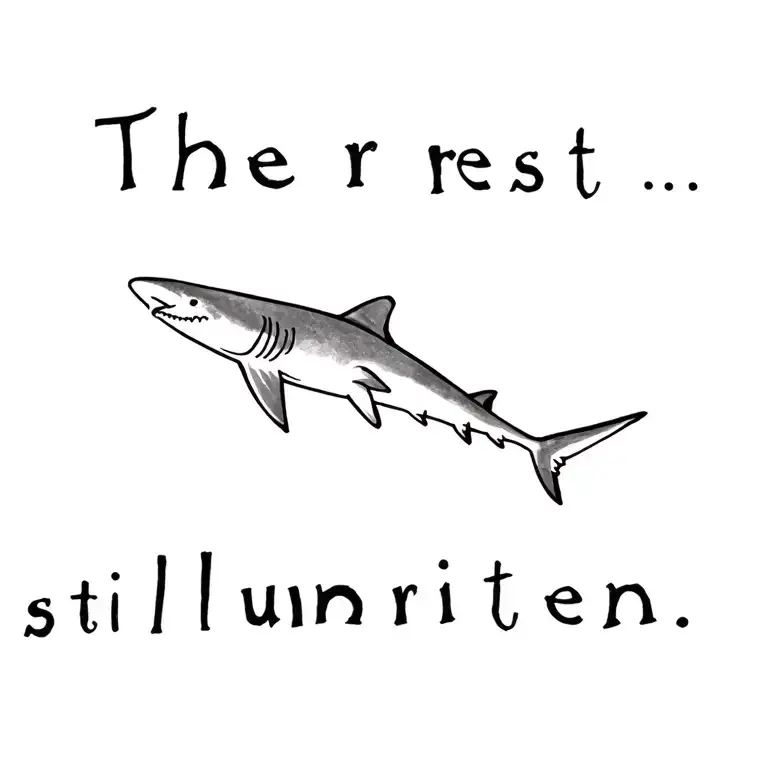 "The rest is still unwritten " Shark swimming tattoo design idea