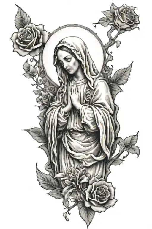 virgin mary praying tattoo design idea