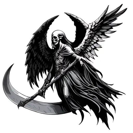angel of death with a scythe tattoo design idea