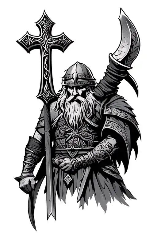 Nordic cross viking warrior tattoo design idea