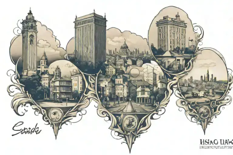 a blend of the ic center of sao luis, the city of curitiba, cachoeiro de itapemirim, little rock and cordoba, Argentina  tattoo design idea