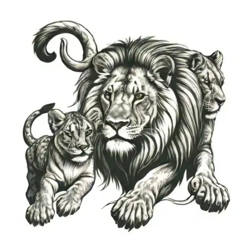 2mother lion and 2 baby lion with scars tattoo design idea
