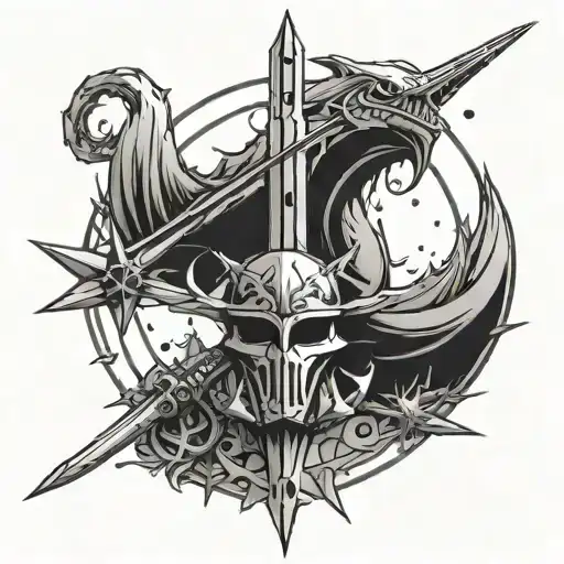 A combination of your favorite things - leviathan, sword, beach, Star Wars symbol - in a cohesive and visually striking design tattoo design idea
