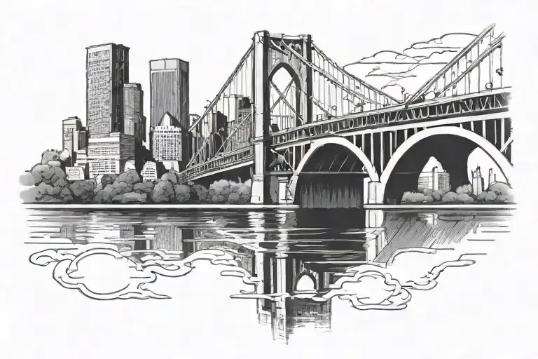 pittsburgh bridge with city in back ground tattoo design idea