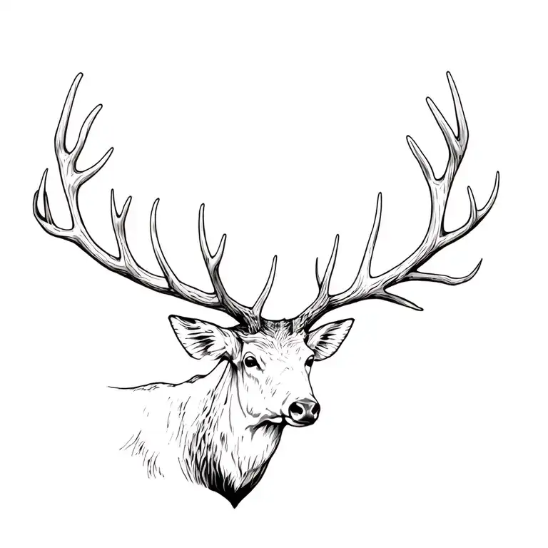 full elk rack simple with morel mushroom tattoo design idea
