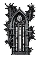 gothic cathedral window trasitioning into a circuitboard tattoo design idea