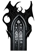 gothic cathedral window trasitioning into a circuitboard tattoo design idea