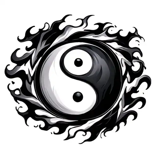 Filler Flames Around It Ying yang black tattoo design idea