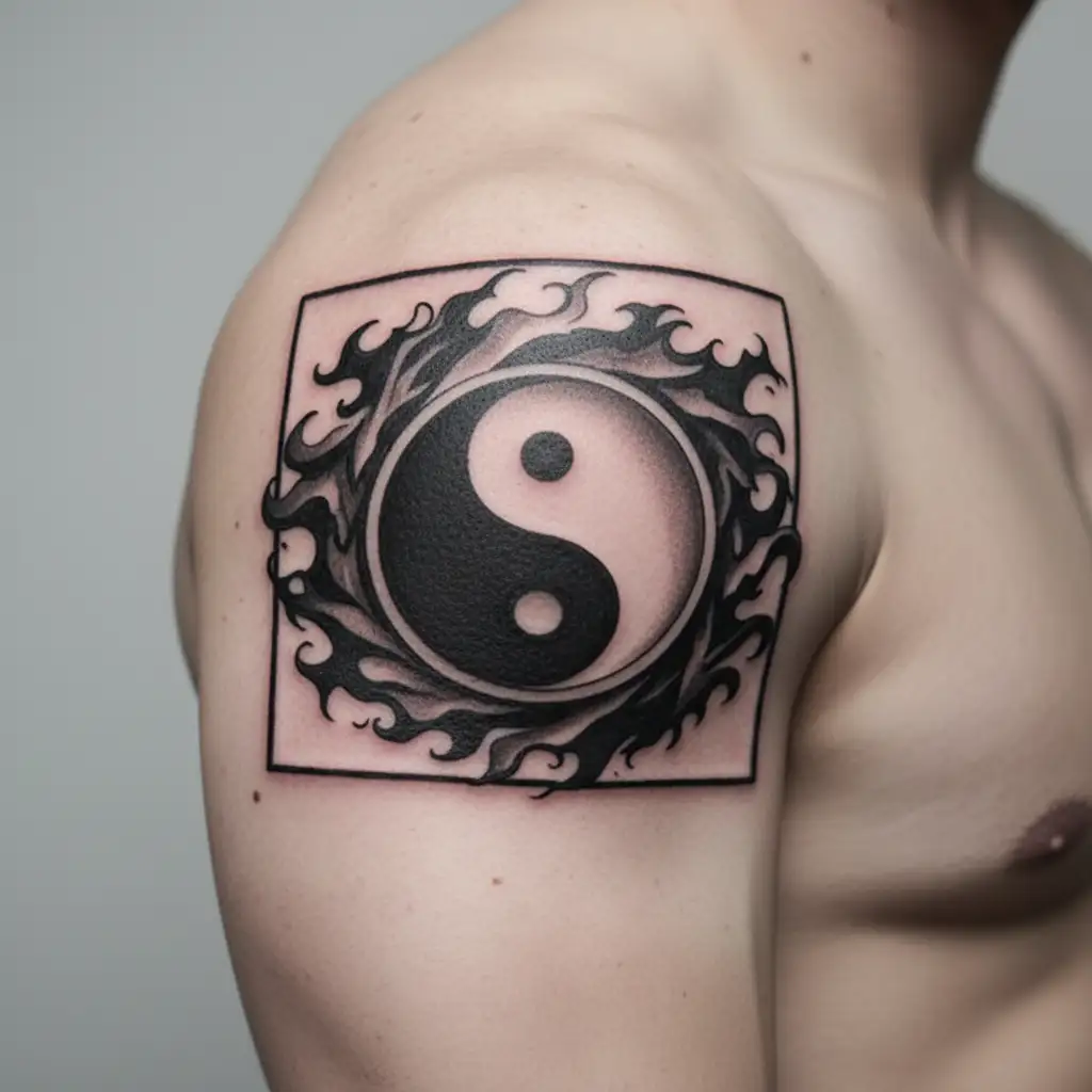 Filler Flames Around It Ying yang black tattoo design idea