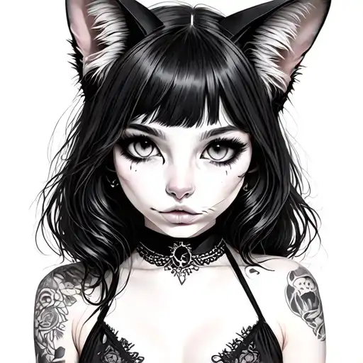 goth catgirl swimsuit tattoo design idea