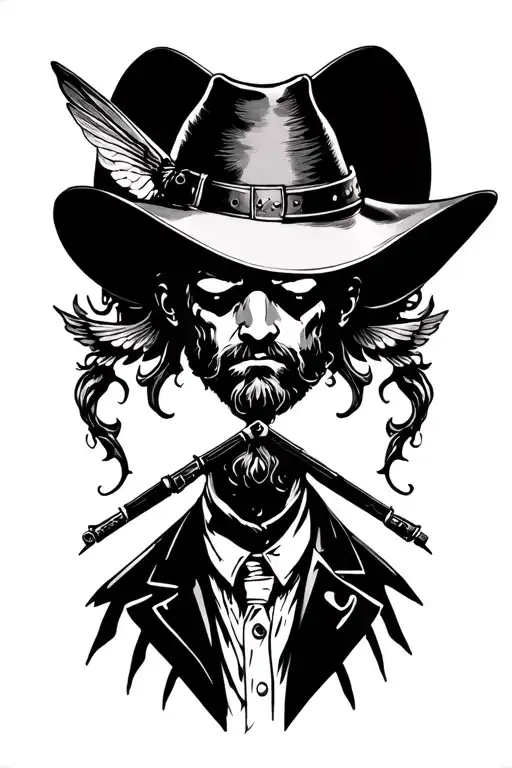 combination of hamilton musical logo, arthur from red dead redemption 2 and the firefly logo from the last of us tattoo design idea