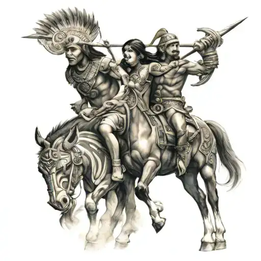Sagittarius and Mayan warrior tattoo design idea