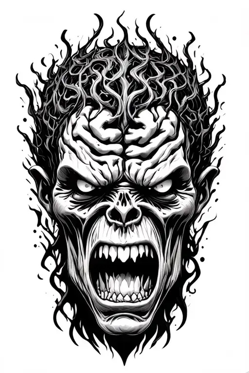 adhd brain, angry, worrior tattoo design idea