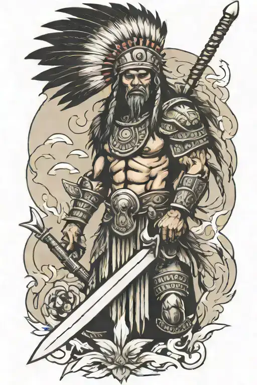 chief warrior with a big sword tattoo design idea