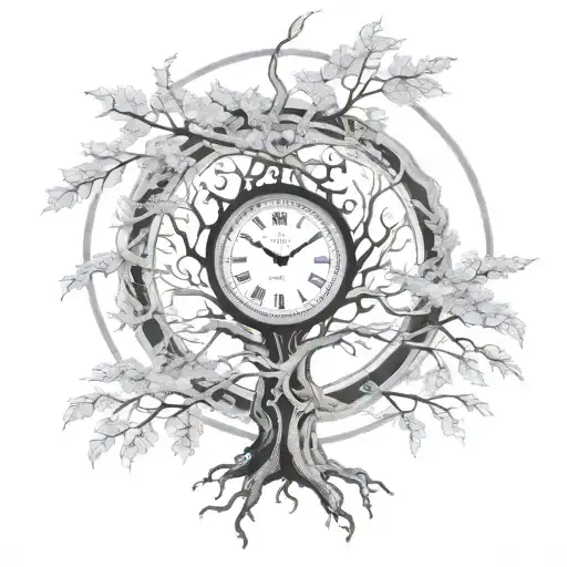 tree of live oak time clock tribel full sleeve featuring a collage tattoo design idea