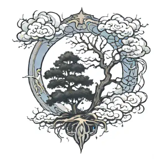 a tree facing the storm clouds tattoo design idea
