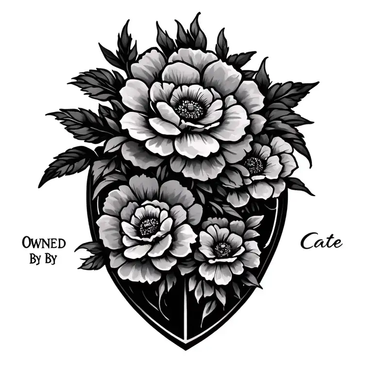 "Owned By Cate" Floral tattoo design idea