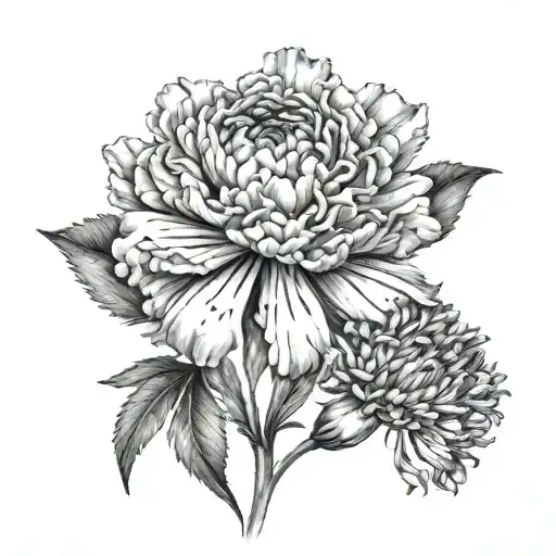 carnation a Dasiy a lily and a aster flower delicate feminine and realism  tattoo design idea