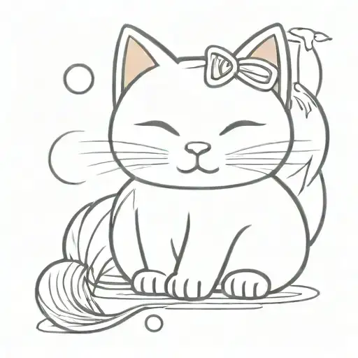 lucky cat with fluffy tail wrapped tattoo design idea