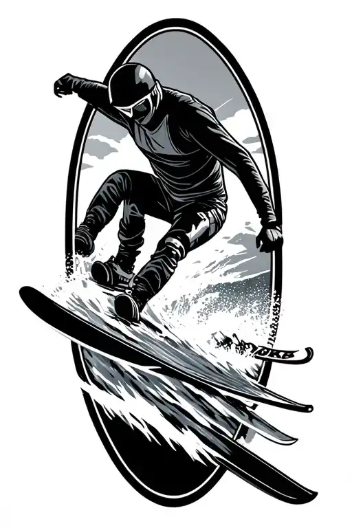 Surfing and Skiing tattoo design idea