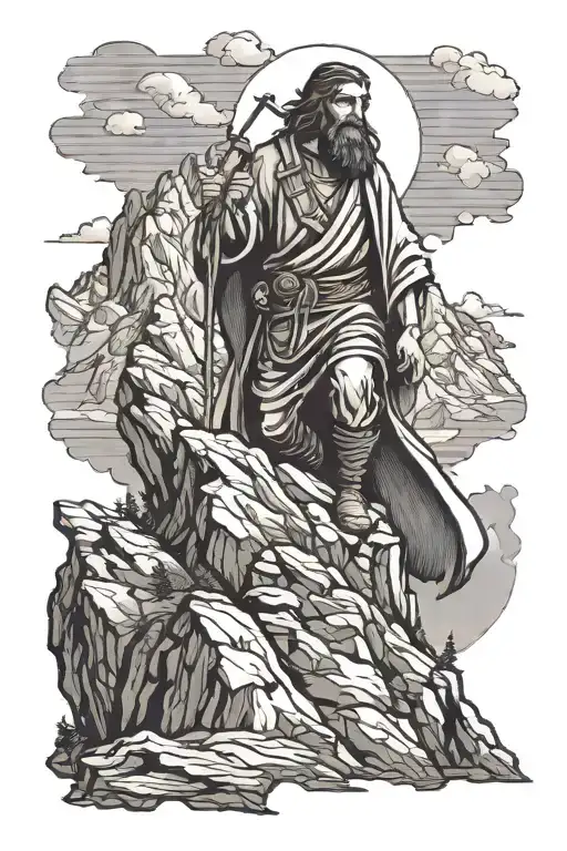 St. Cristopher climbs mountain tattoo design idea