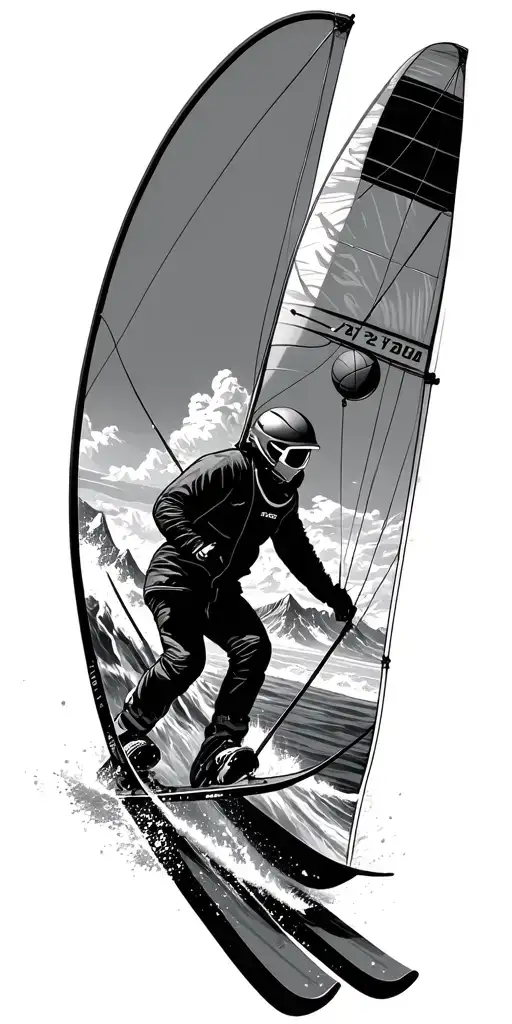 skiing and kite surfing with mountains and oceans, basketball, time, dates of birth, travel tattoo design idea