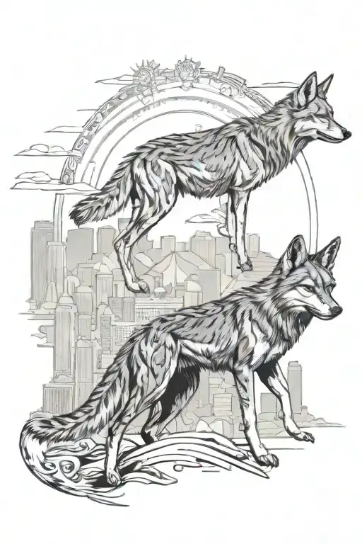 Ethiopian wolf pack behind las vegas skyline tattoo design idea