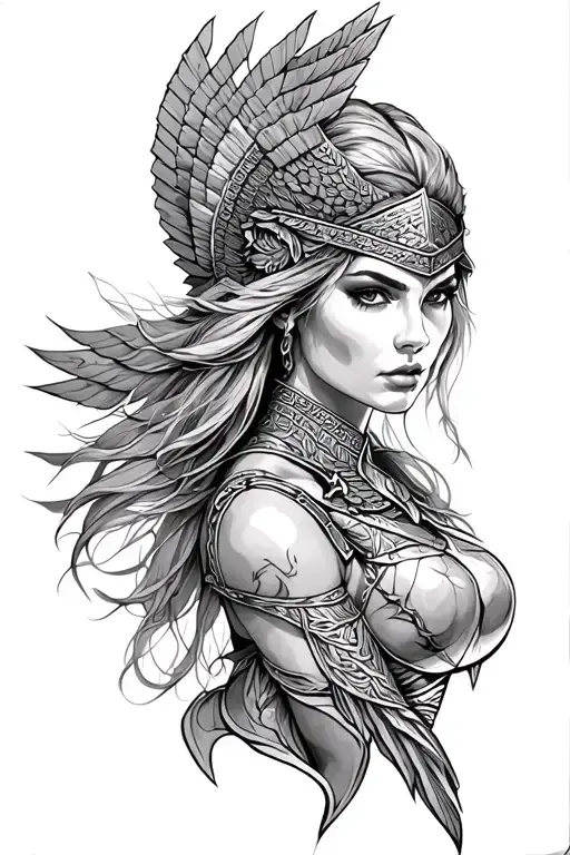 valkyrie warrior woman tattoo design idea