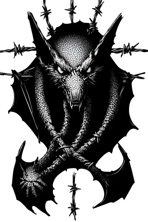 Barbed wire bat hanging upside cross tattoo design idea