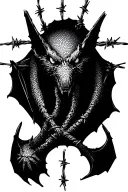 Barbed wire bat hanging upside cross tattoo design idea