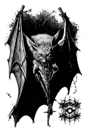 Barbed wire bat hanging upside cross tattoo design idea