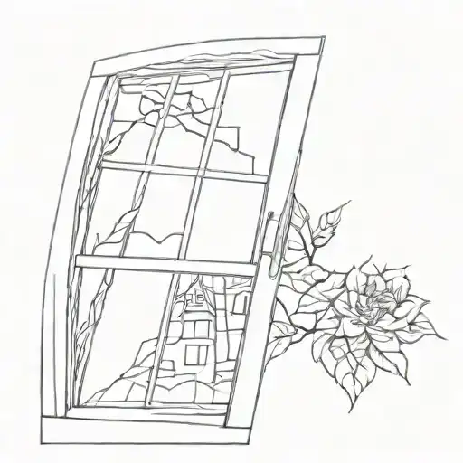 create a tattoo that is a window that would be in a house that has four panes of glass. one of the panes is shattered tattoo design idea