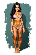 Sexy girl, petite, small boobs, wide hips, bikini . long hair,sexual. Seductive. Full Body, standing with legs and feet tattoo design idea