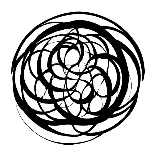 Black circle outline with curvy overlapping black lines inside that do not go outside the circle tattoo design idea