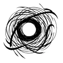 Black circle outline with curvy overlapping black lines inside that do not go outside the circle tattoo design idea