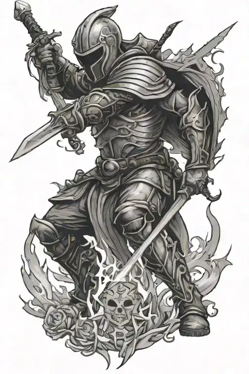 fire warrior wielding a sword tattoo design idea