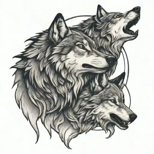 three wolves howling at the moon tattoo design idea