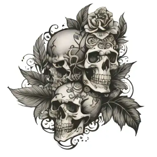 weed, music, skulls, floral tattoo design idea