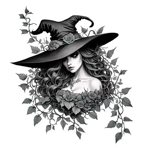 witch, poison ivy vines wrapping tattoo design idea
